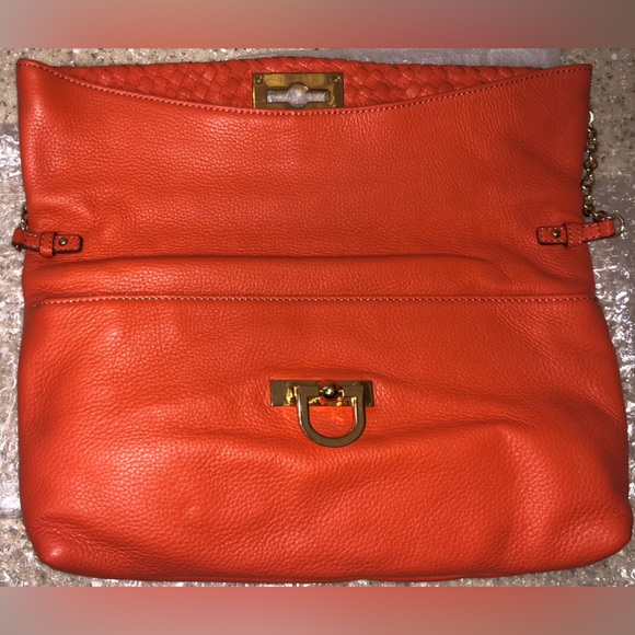 Banana Republic Orange braided leather bag w/chain strap & pockets Re $128 NEW - Picture 7 of 15